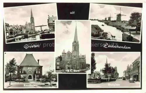 AK / Ansichtskarte Leidschendam Noord-Holland NL R.K.-Kerk Sluis Drie-Molens Raadhuis Sluisplein Kanal Windmuehlen Kirche Rathaus
