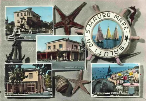 AK / Ansichtskarte San Mauro Mare RIMINI IT Pensione-Villa-Verde Pensioni-al-mare Pensione-Pascoli Spiaggia-dei-Delfini Strand Segelboote Seesterne Mehrbildkarte