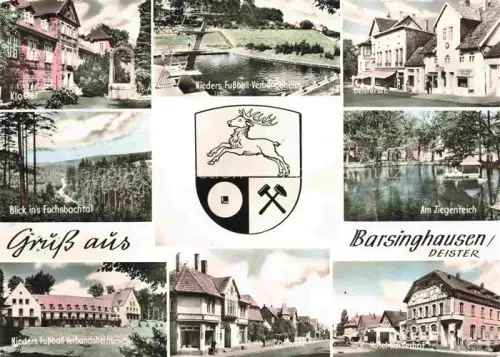 AK / Ansichtskarte Barsinghausen Kloster Nieders-Fussball-Verbandsheim Deisterstrasse Fuchsbachtal Ziegenteich Oststrasse Hotel-Kaiserhof Wappen