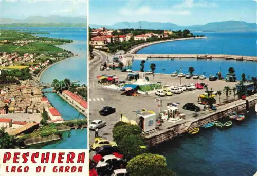 AK / Ansichtskarte Peschiera del Garda IT Hafen Lago-di-Garda Kanal Festung Luftbild Parkplatz Boote Agip-Tankstelle