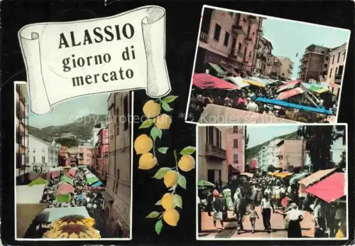 AK / Ansichtskarte ALAssIO Savona Liguria IT Markt Markttag Marktstaende Zitronendekor Strassenszene Haendler Passanten