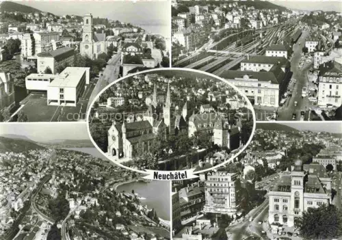AK / Ansichtskarte Neuenburg  Neuchatel NE Kirche Bahnhof Altstadt Fliegeraufnahme See Mehrbildkarte