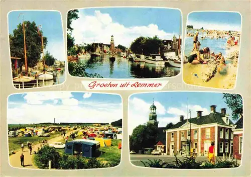 AK / Ansichtskarte Lemmer Friesland NL Hafen Boote Kanal Turm Strand Badende Camping Rathaus