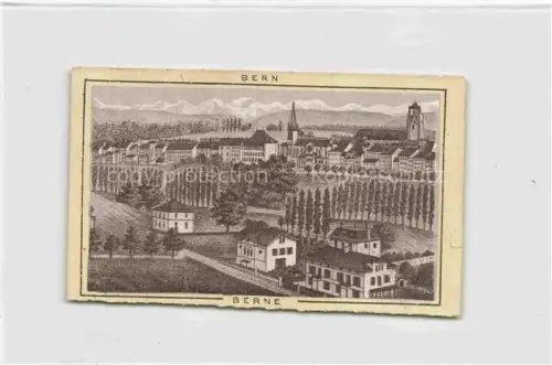 AK / Ansichtskarte BERN BE Stadtpanorama Kirchturm Alpen Baeume Wohnhaeuser Lithographie