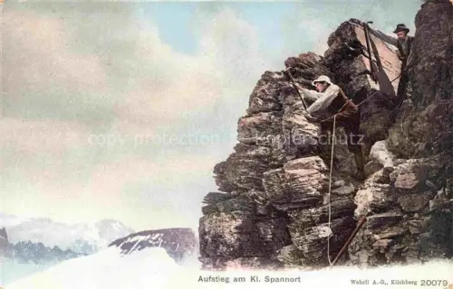 AK / Ansichtskarte Chli Spannort Kleines Spannort 3140m Meiental UR Aufstieg Bergsteiger Felswand Alpengipfel Seil Schnee Handkoloriert