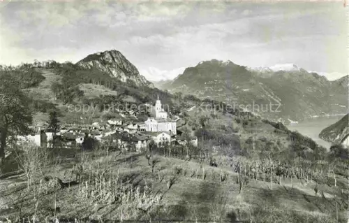 AK / Ansichtskarte Carona Lago di Lugano TI Dorfansicht Kirchturm Lago-di-Lugano Berge Weinberge Alpenpanorama