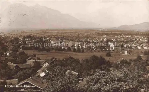AK / Ansichtskarte Buchs-Werdenberg SG Totalansicht Dorfpanorama Kirchturm Rheintal Alpen Wohnhaeuser