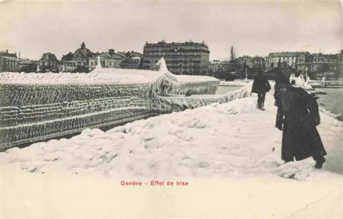 AK / Ansichtskarte Genf  GENEVE GE Seeufer Eis Schnee Bise Promenade Passanten Winter Stadtgebaeude