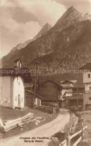 AK / Ansichtskarte Les Hauderes Herens VS Chapelle-des-Haudères Dent-de-Veisivi Kapelle Bergdorf Alpental Bergstrasse Holzscheune