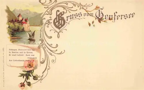 AK / Ansichtskarte CHILLON Chateau de Montreux VD Château-de-Chillon Genfersee Schloss Segelschiff Genferseeufer Berge Bonivard Blumen