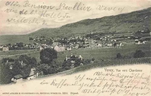 AK / Ansichtskarte VEVEY VD Vue-vers-Chardonne Stadtansicht Weinberge Genfer-See Huegel Haeuser