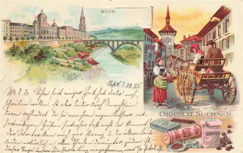 AK / Ansichtskarte BERN BE Chocolat-Suchard Bundeshaus Aare Kirchenfeldbruecke Zeitglockenturm Kutsche Tracht Pralinen