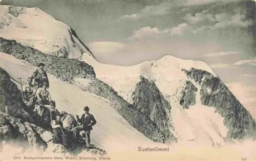 AK / Ansichtskarte Sustenlimmi Sustenlimi Erstfeld UR Hochgebirge Gletscher Felsen Schnee Bergsteiger Wanderer Gipfel