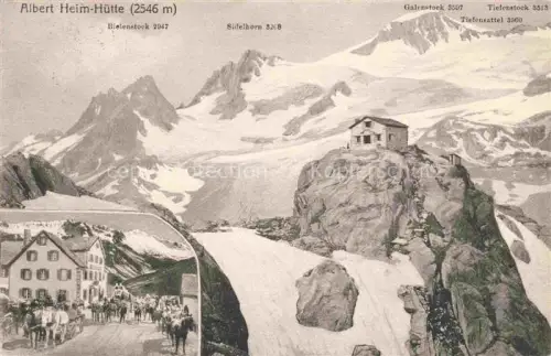 AK / Ansichtskarte Albert-Heim-Huette Realp UR Albert-Heim-Huette Tiefengletscher Gletscher Berge Sidelhorn Galenstock Furka Alpenhuette