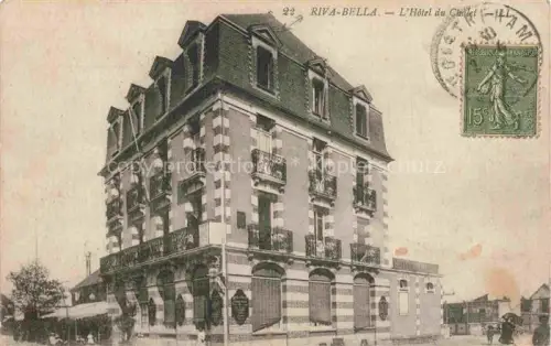 AK / Ansichtskarte RIVA-BELLA  Ouistreham CAEN 14 Calvados L Hôtel-du-Chalet Hotel Fassade Balkon Strassenszene Gruenderzeitvilla