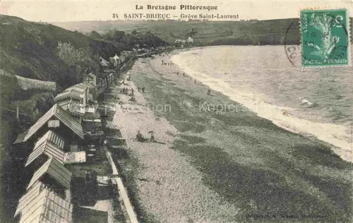 AK / Ansichtskarte St Laurent de la Mer Saint-Brieuc 22 Cotes-d Armor Grève-Saint-Laurent Badehuetten Strand Meer Huegel Baeume