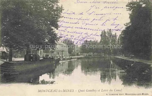 AK / Ansichtskarte Montceau-les-Mines Montceaux-l Etoile Charolles 71 Saone-et-Loire Quai-Gauthey Levée-du-Canal Kanal Lastkahn Baeume Promenade Haeuser