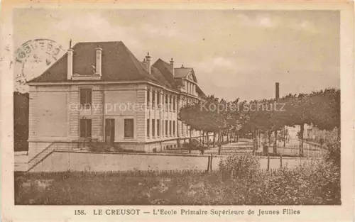AK / Ansichtskarte Le Creusot AUTUN 71 Saone-et-Loire Ecole-Primaire-Supérieure-de-Jeunes-Filles Schulgebaeude Baeume Fabrikschornstein Zaun