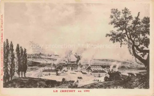 AK / Ansichtskarte Le Creusot AUTUN 71 Saone-et-Loire Historische-Ansicht Fabrikanlage Schornsteine Pferdewagen Baeume Panorama-1782