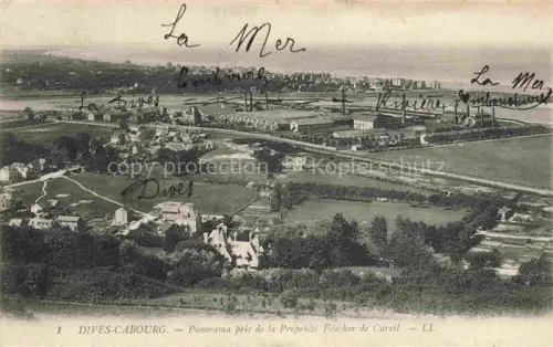 AK / Ansichtskarte Dives-sur-Mer CABOURG LISIEUX 14 Calvados Propriété-Foucher-de-Careil La-Dives Meer Panorama Felder Bahn Kueste Luftaufnahme
