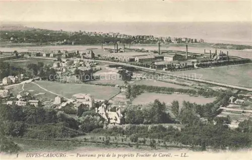 AK / Ansichtskarte Dives-sur-Mer CABOURG LISIEUX 14 Calvados Propriété-Foucher-de-Careil Fabrik Schornsteine Felder Meer Kueste Panorama Luftaufnahme