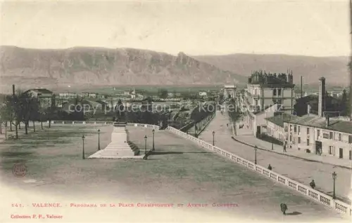 AK / Ansichtskarte VALENCE -SUR-RHONE 26 Drome Place-Championnet Avenue-Gambetta Denkmal Panorama Berge Promenade Baeume