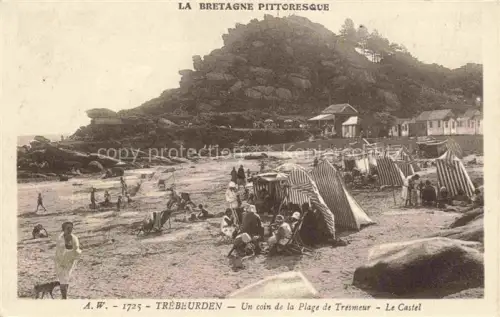 AK / Ansichtskarte TREBEURDEN Lannion 22 Cotes-d Armor Plage-de-Tresmeur Castel Strand Badegaeste Zelte Felsen Meer Kinder