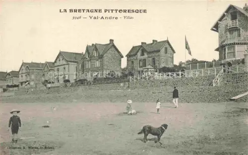AK / Ansichtskarte Pleneuf-Val-Andre Saint-Brieuc 22 Cotes-d Armor Villas Strand Strandvillen Kinder Hund Meer Fahne
