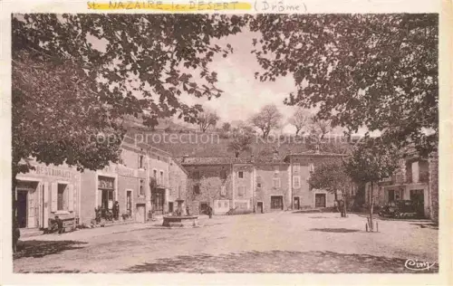 AK / Ansichtskarte Saint-Nazaire-le-Desert 26 Drome Place-du-Chenevrier Brunnen Restaurant Dorfplatz Baeume Haeuser Auto