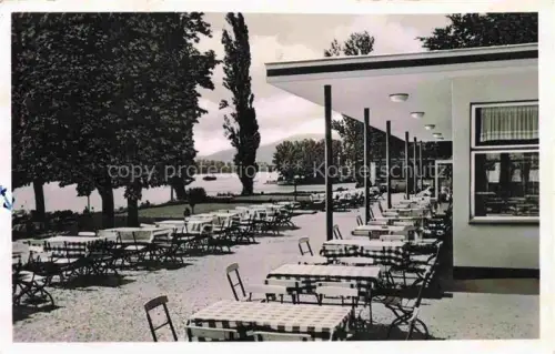 AK / Ansichtskarte KOBLENZ  Rheinland-Pfalz Café-Restaurant-Rheinanlagen Rhein Terrasse Tische Stuehle Pappeln Flachbau Biergarten