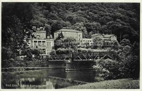 AK / Ansichtskarte BAD EMS Rheinland-Pfalz Albert-Kurheim Lahn Bruecke Wald Kurgebaeude Fluss Kurpark