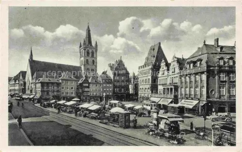 AK / Ansichtskarte TRIER  CITY Hauptmarkt Marktplatz Kirche Marktstand Strassenbahn Gruenderzeitgebaeude
