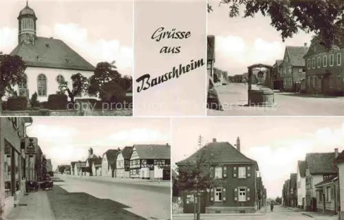 AK / Ansichtskarte Bauschheim Ruesselsheim Hessen Kirche Ortsstrasse Fachwerk Brunnen Marktplatz