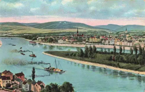 AK / Ansichtskarte Altwied Neuwied Rheinland-Pfalz Rhein Dampfschiff Panorama Kirche Stadtansicht Huegel Baeume Rheininsel