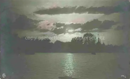 AK / Ansichtskarte Erlenbach   Zuerichsee Meilen ZH See Mondschein Kirche Silhouette Wolken Nachtaufnahme Baeume Turm