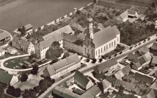 AK / Ansichtskarte Obermedlingen Ober-Medlingen Medlingen Dillingen Bayern Kloster-Obermedlingen Luftbild Barockkirche Klostergebaeude Felder Ortschaft