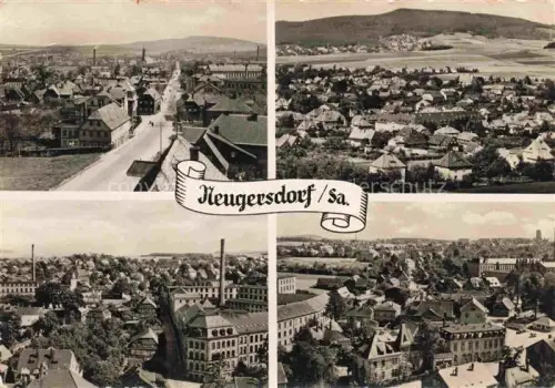 AK / Ansichtskarte NEUGERSDORF  Goerlitz Sachsen Stadtansicht Panorama Fabrik Schornstein Strassenszene Wohnhaeuser Felder