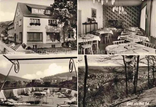 AK / Ansichtskarte BAD ORB Hessen Haus-Edeltraud Speiseraum Dachterrasse Pension Panorama Bahnhofstrasse Ortschaft Wald