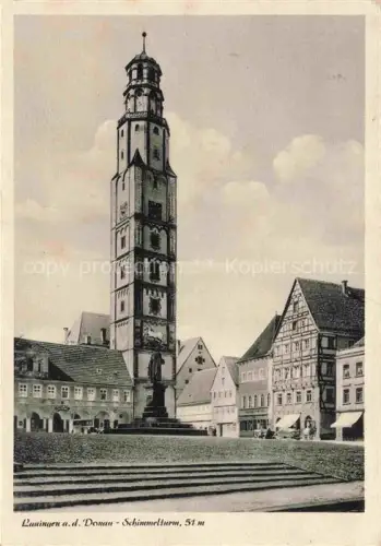 AK / Ansichtskarte Lauingen Donau Bayern Schimmelturm Marktplatz Brunnen Fachwerkhaus Turm Denkmal