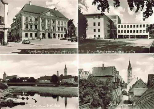 AK / Ansichtskarte Lauingen Donau Bayern Rathaus Kreiskrankenhaus Donaubruecke Brunnental Donau Kirche