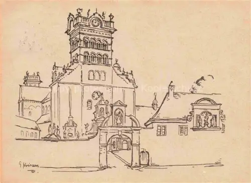 AK / Ansichtskarte TRIER  CITY St-Matthias-Basilika Trier Zeichnung Kirchturm Barock Portal Jubilaeum Federzeichnung Sonderstempel