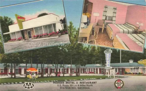 AK / Ansichtskarte Statesboro Georgia USA Hodges-Motel Hodges-Restaurant Route-301 Motelzimmer AAA Schild Whispering-Pines Werbebild