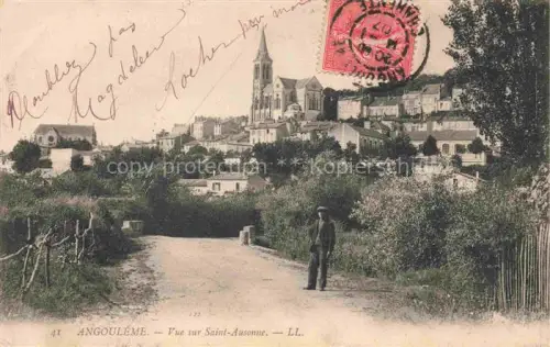 AK / Ansichtskarte ANGOULEME 16 Charente Saint-Ausonne Kirchturm Dorf Weg Mann Baeume Haeuser Huegel