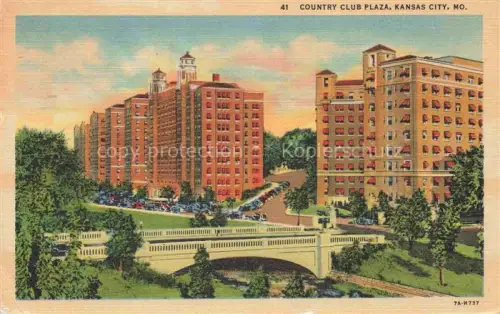 AK / Ansichtskarte Kansas City Missouri USA Country-Club-Plaza Hochhaeuser Bruecke Parkplatz Baeume Stadtansicht