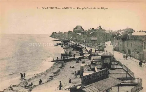 AK / Ansichtskarte Saint-Aubin-sur-Mer CAEN 14 Calvados Digue Strand Meer Promenade Strandhuetten Haeuser Badegaeste Fahrrad