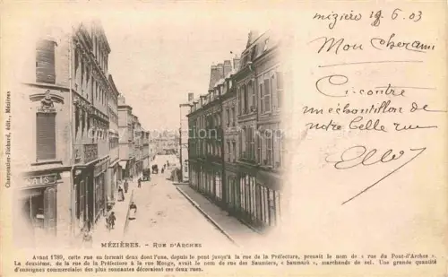 AK / Ansichtskarte Mezieres CHARLEVILLE-MEZIERES 08 Ardennes Rue-d Arches Strassenszene Geschaefte Passanten Kutschen Haeuserzeile