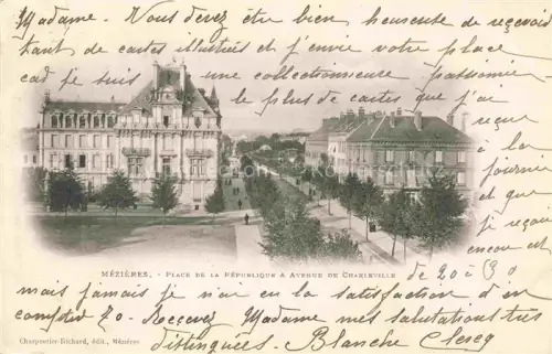 AK / Ansichtskarte Mezieres CHARLEVILLE-MEZIERES 08 Ardennes Place-de-la-République Avenue-de-Charleville Rathaus Allee Baeume Prachtgebaeude Passanten
