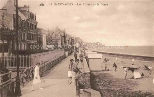 AK / Ansichtskarte Saint-Aubin-sur-Mer CAEN 14 Calvados Digue Villas Strandpromenade Badekabinen Tennisspieler Place-de-la-Mairie Barr