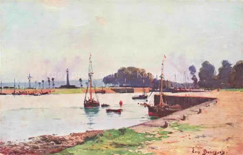 AK / Ansichtskarte OUISTREHAM Caen 14 Calvados Hafen Segelboote Kanal Pier Malerei Bourgeois