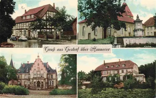 AK / Ansichtskarte Gestorf Springe Hannover Niedersachsen Wageners-Gasthaus Kirche Altersheim Schloss Fachwerk Mehrbildkarte